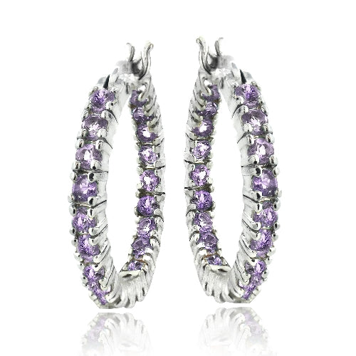 Sterling Silver Amethyst Inside Out Hoop Earrings