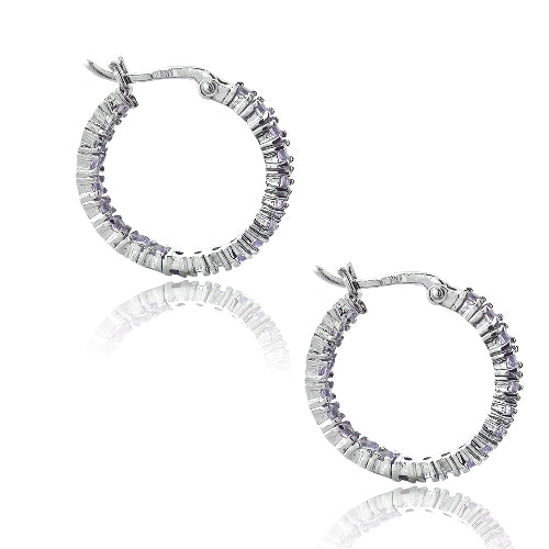 Sterling Silver Amethyst Inside Out Hoop Earrings-2