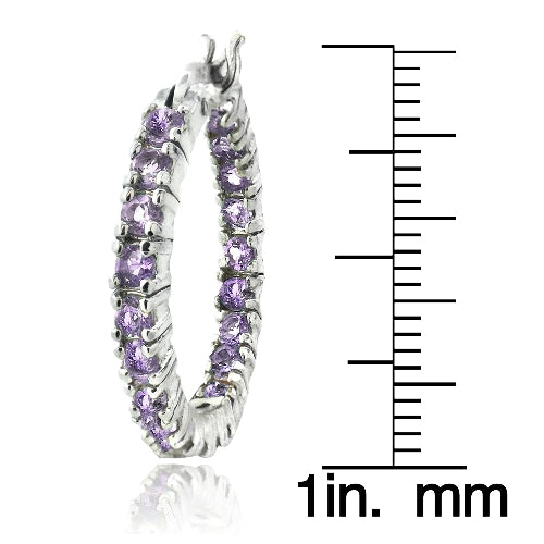 Sterling Silver Amethyst Inside Out Hoop Earrings-3