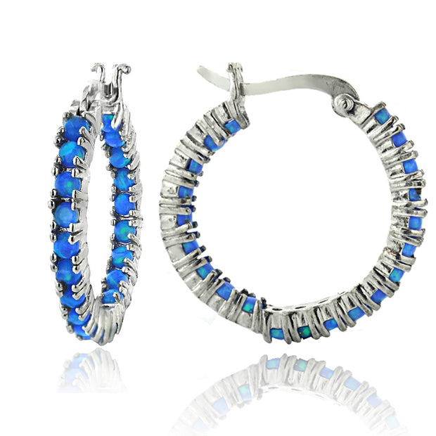 Sterling Silver Blue Opal Inside Out Hoop Earrings