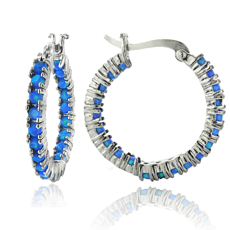 Sterling Silver Blue Opal Inside Out Hoop Earrings