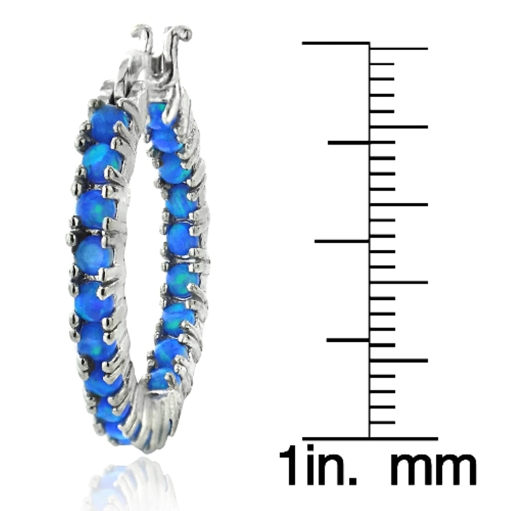 Sterling Silver Blue Opal Inside Out Hoop Earrings-3