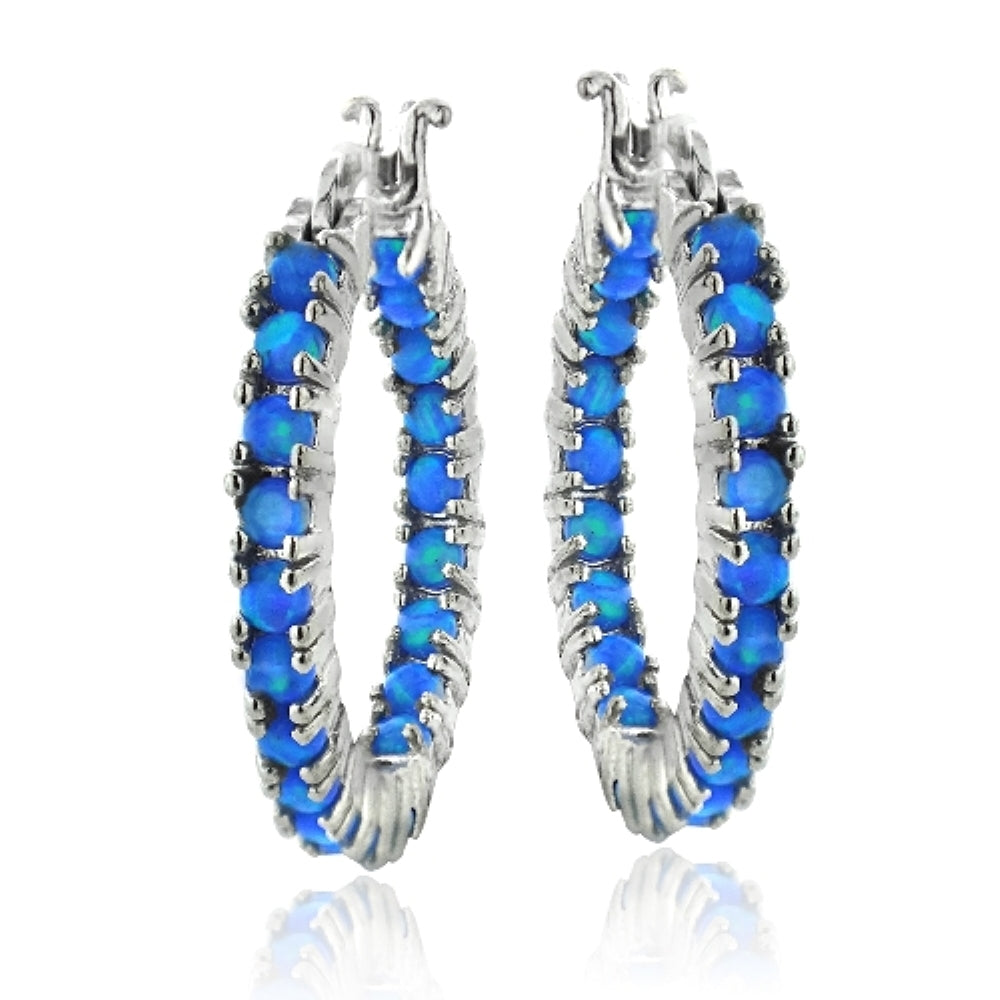 Sterling Silver Blue Opal Inside Out Hoop Earrings-4