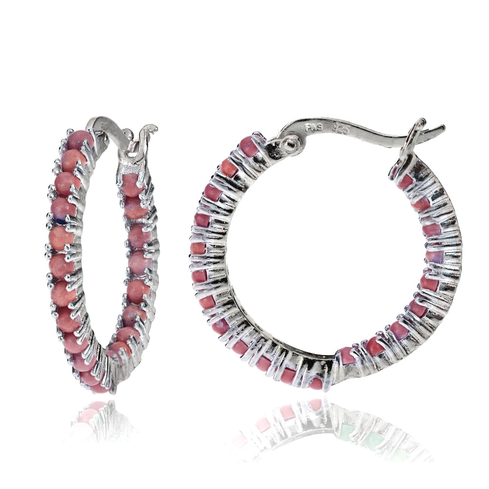 Sterling Silver Dyed Coral Inside Out Hoop Earrings