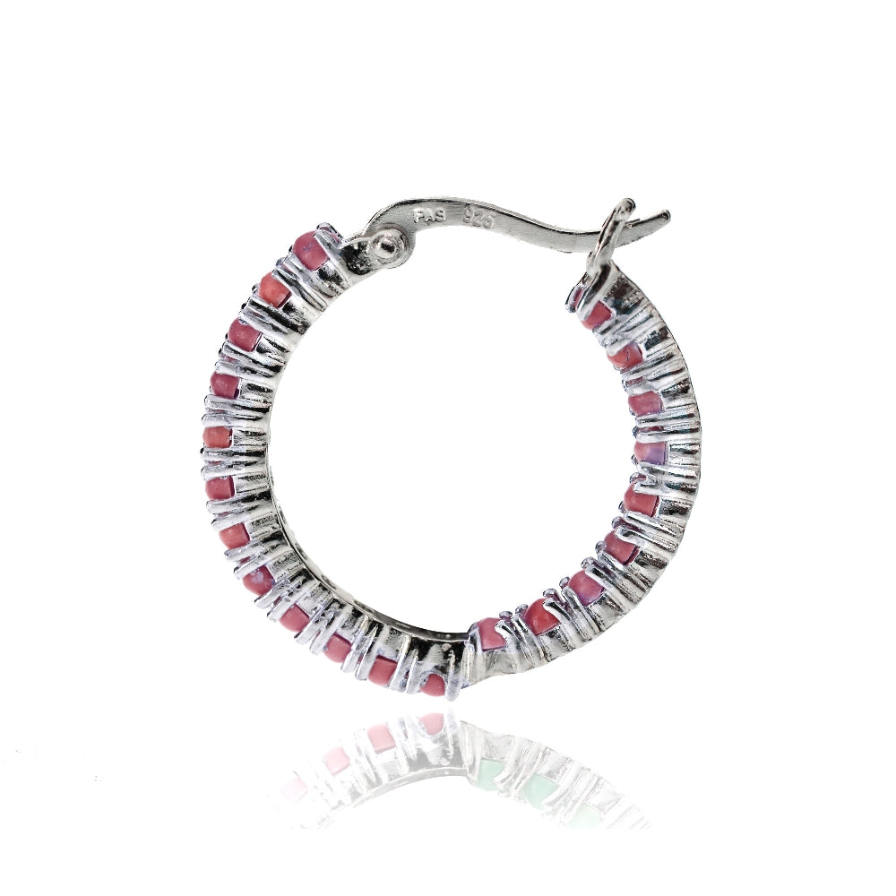 Sterling Silver Dyed Coral Inside Out Hoop Earrings-2