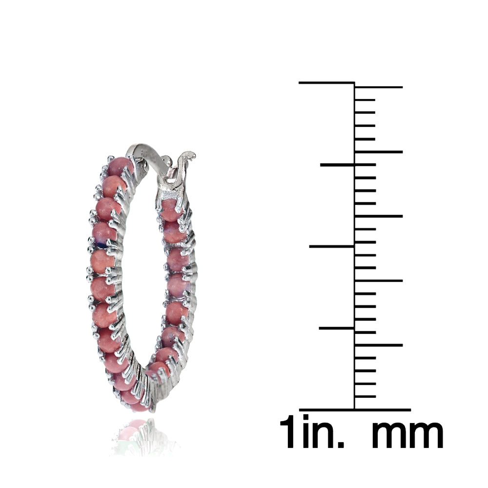 Sterling Silver Dyed Coral Inside Out Hoop Earrings-3