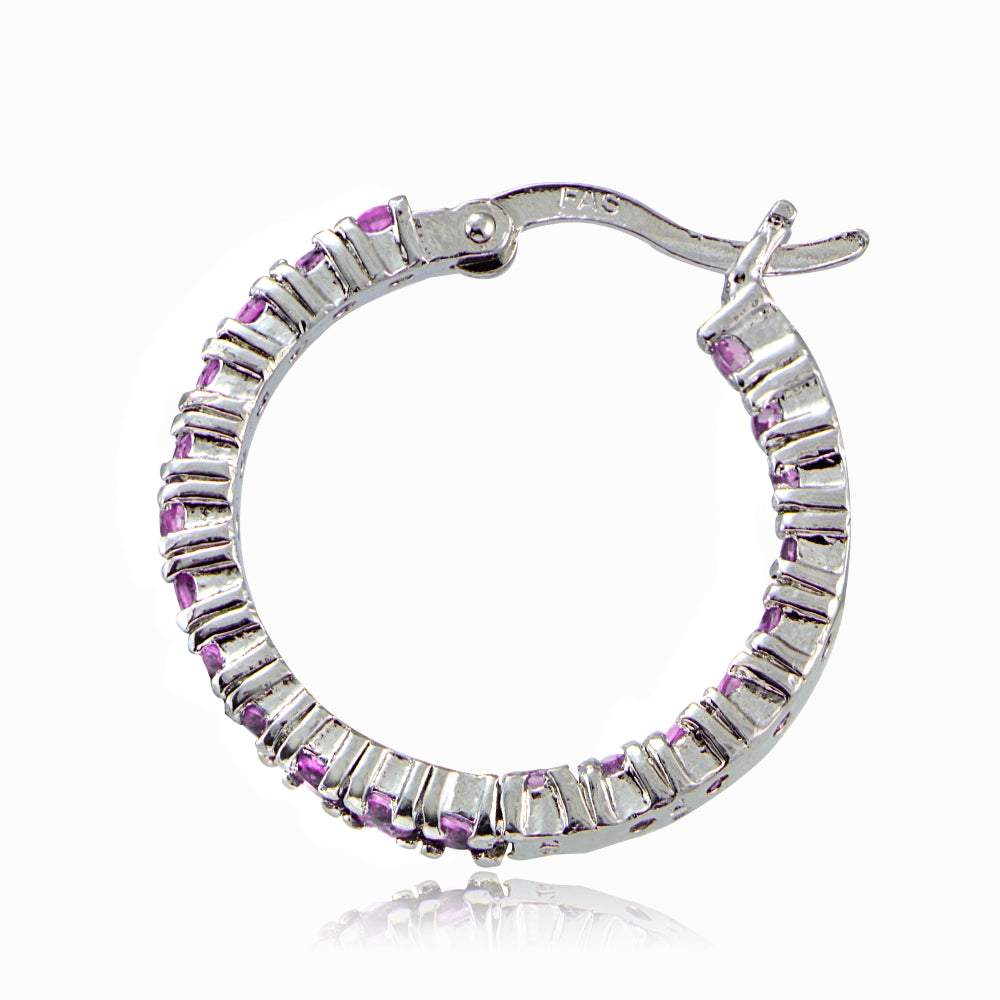 Sterling Silver Light Pink Cubic Zirconia 3mm Round Hoop Earrings, 20mm-3