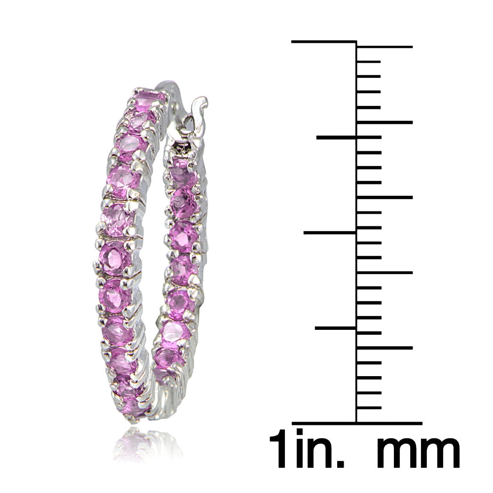 Sterling Silver Light Pink Cubic Zirconia 3mm Round Hoop Earrings, 20mm-4