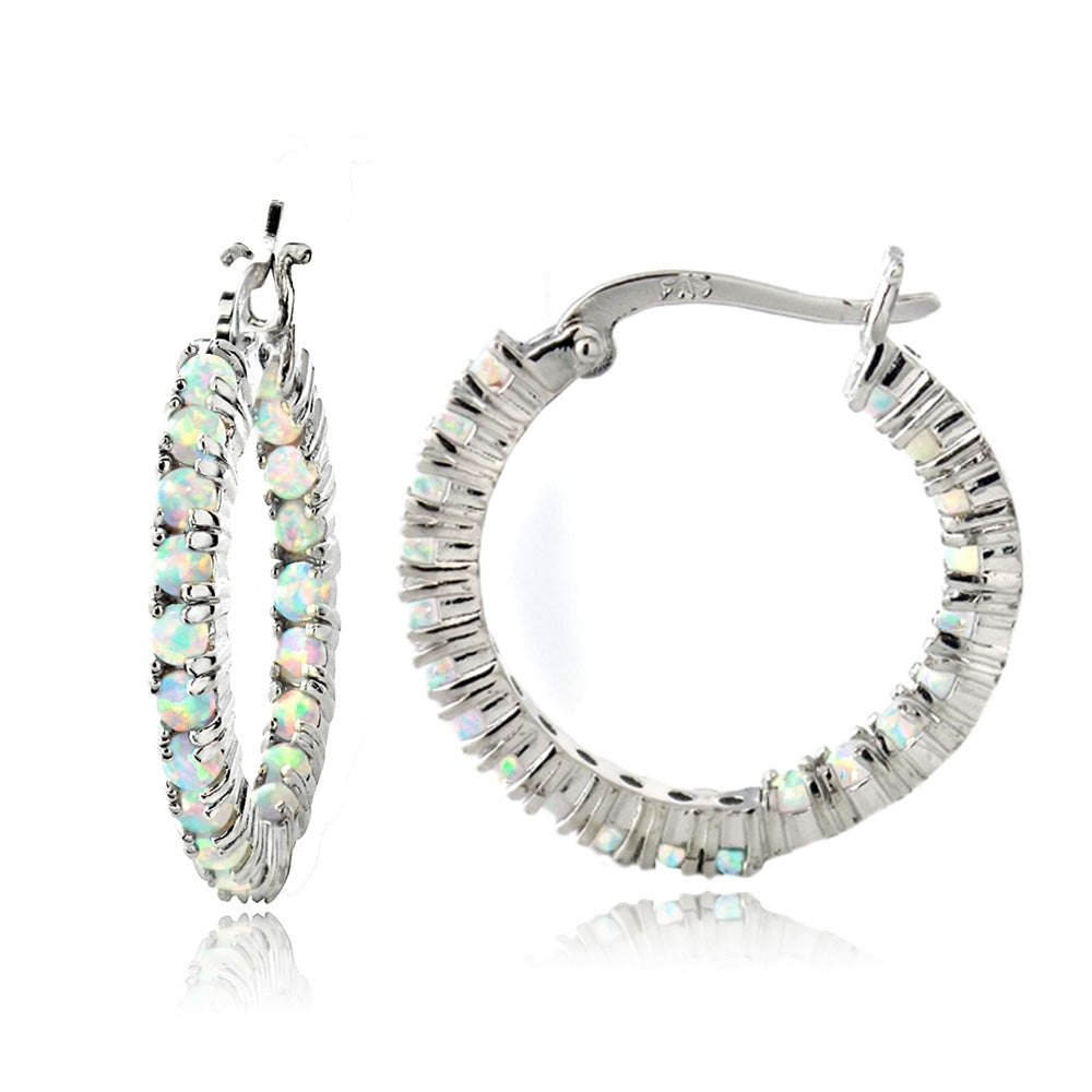 Sterling Silver White Opal Inside Out Hoop Earrings