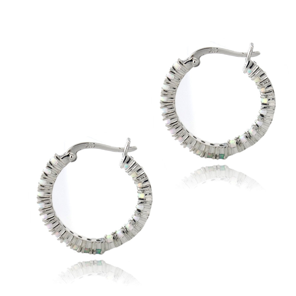 Sterling Silver Created White Opal Inside-Out 20mm Hoop Earrings-3