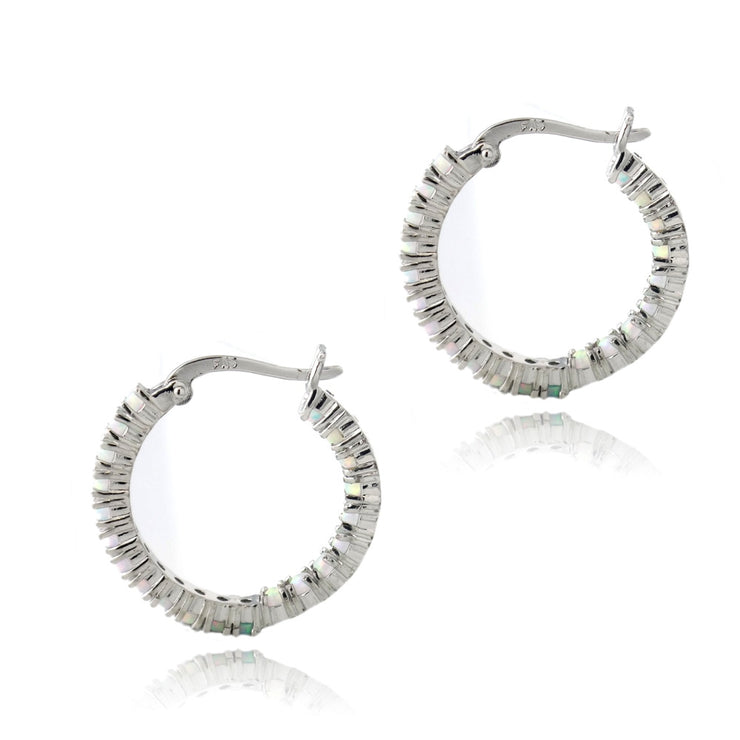 Sterling Silver White Opal Inside Out Hoop Earrings