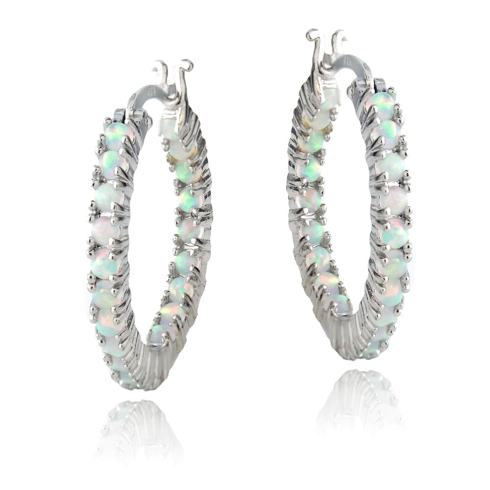 Sterling Silver Created White Opal Inside-Out 20mm Hoop Earrings-4