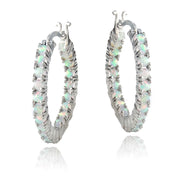 Sterling Silver White Opal Inside Out Hoop Earrings