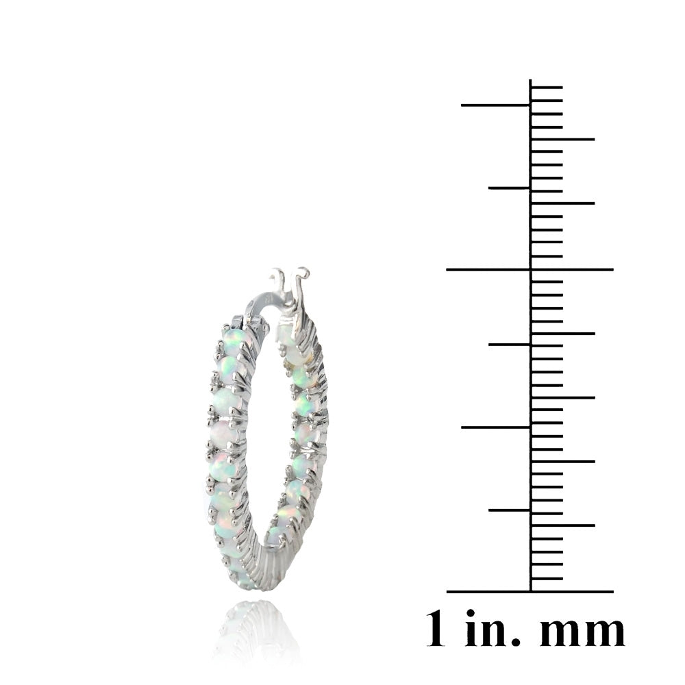 Sterling Silver Created White Opal Inside-Out 20mm Hoop Earrings-5