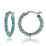 Sterling Silver Created Turquoise Inside Out Hoop Earrings