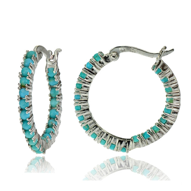 Sterling Silver Created Turquoise Inside Out Hoop Earrings