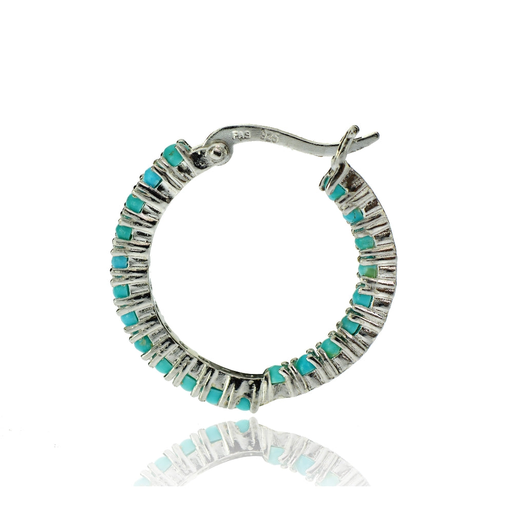 Sterling Silver Created Turquoise Inside Out Hoop Earrings-2