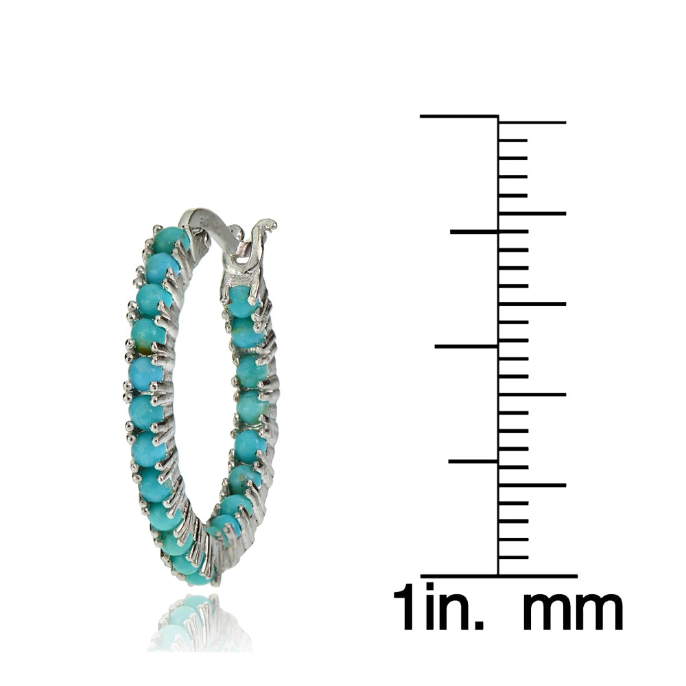 Sterling Silver Created Turquoise Inside Out Hoop Earrings-3