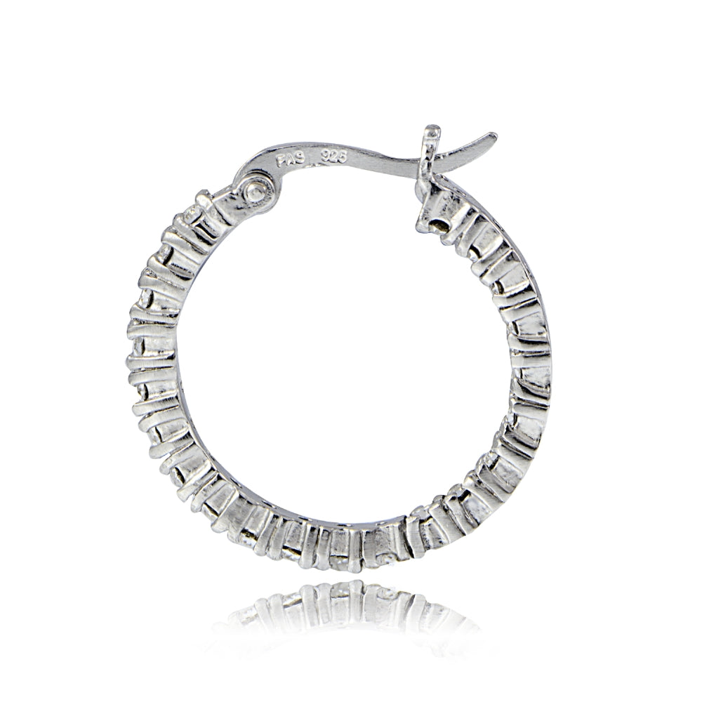 Sterling Silver Cubic Zirconia 3mm Round Hoop Earrings, 20mm-2