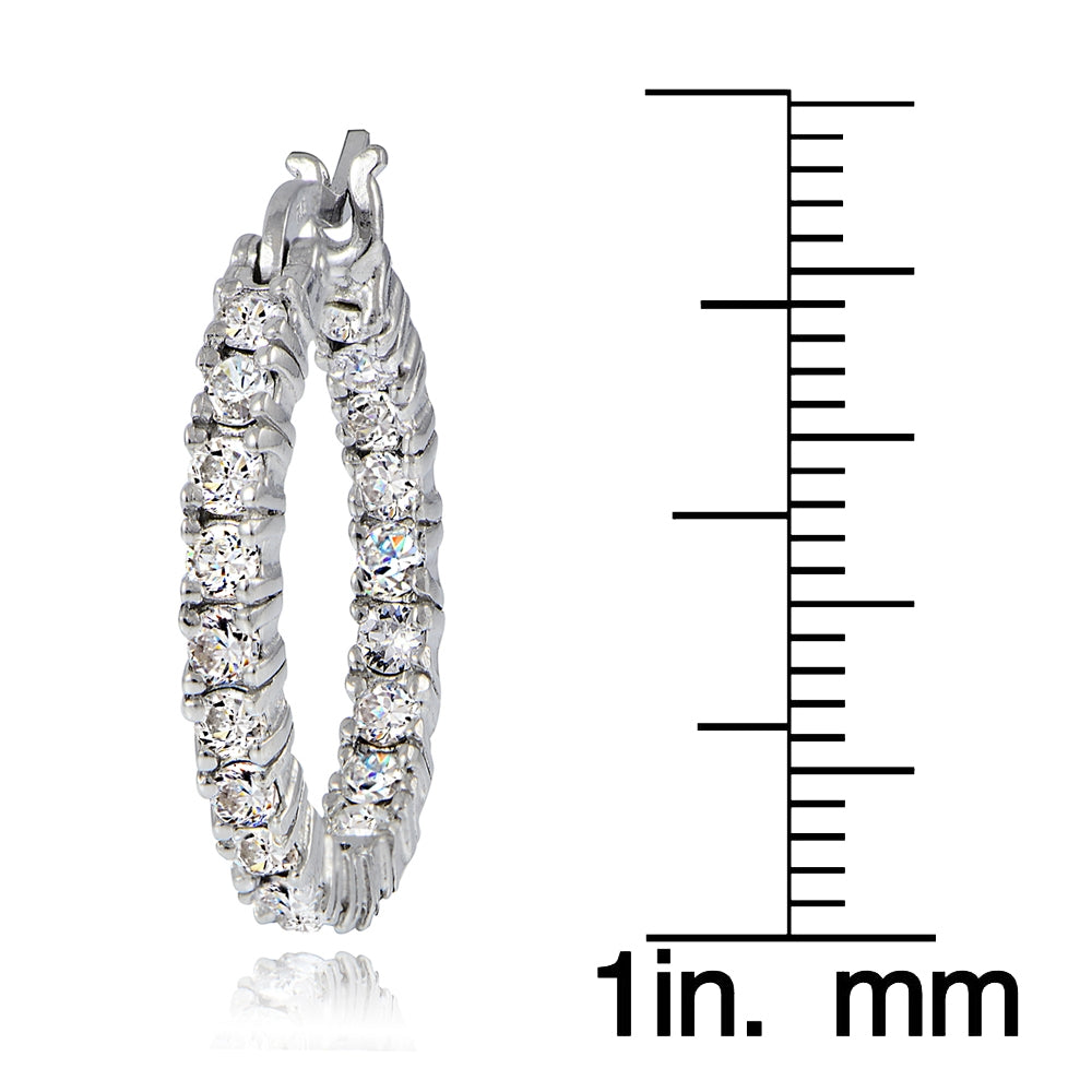 Sterling Silver Cubic Zirconia 3mm Round Hoop Earrings, 20mm-3