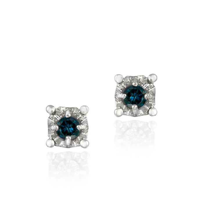 Sterling Silver 1/8 ct Blue Diamond Round Stud Earrings