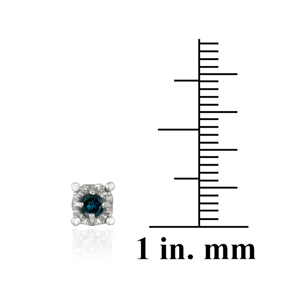 Sterling Silver 1/8 ct Blue Diamond Round Stud Earrings-3