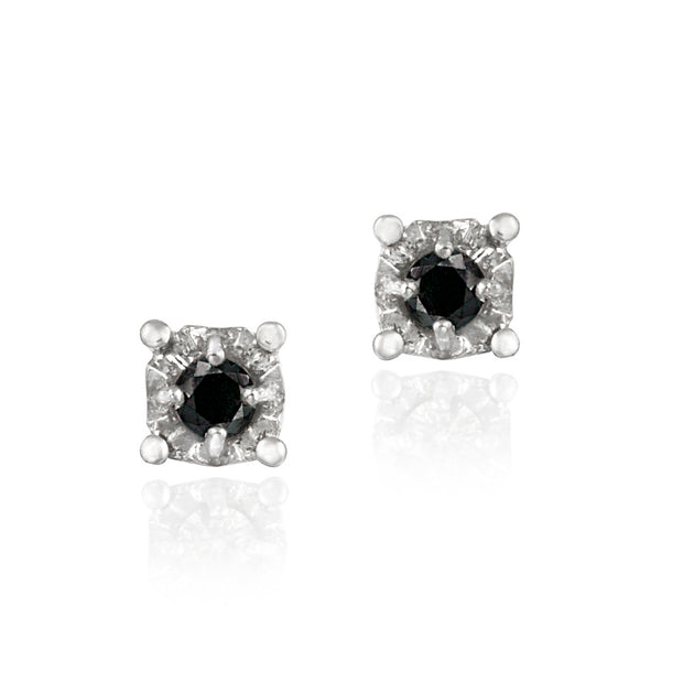 Sterling Silver 1/8 ct Black Diamond Round Stud Earrings