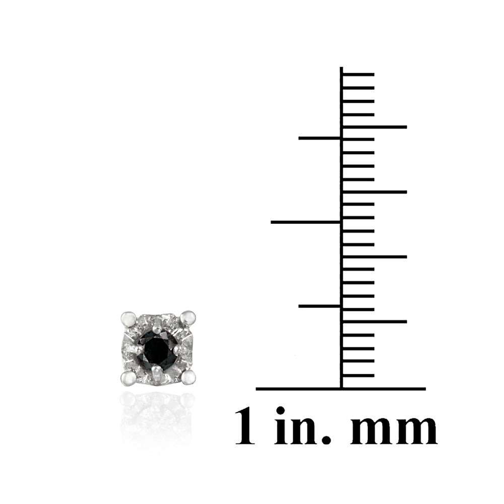 Sterling Silver 1/8 ct Black Diamond Round Stud Earrings-3