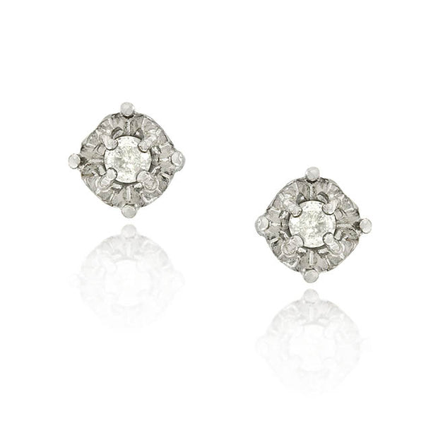 Sterling Silver 1/8 ct Diamond Round Stud Earrings