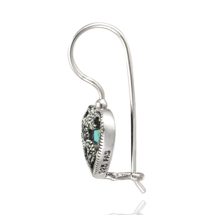 Sterling Silver Created Turquoise & Marcasite Heart Drop Earrings