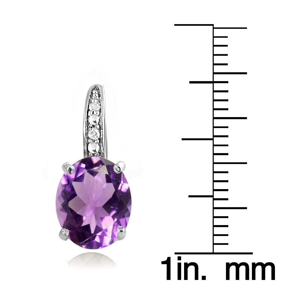 Sterling Silver Amethyst & Diamond Accent Oval Leverback Earrings-3
