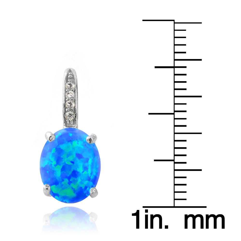 Sterling Silver Created Blue Opal & Diamond Accent Oval Leverback Earrings-3