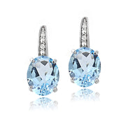 Sterling Silver 6.4 CT. Blue Topaz & Diamond Oval Leverback Earrings