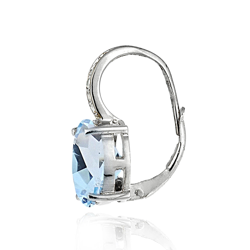 Sterling Silver 6.4 CT. Blue Topaz & Diamond Oval Leverback Earrings-2