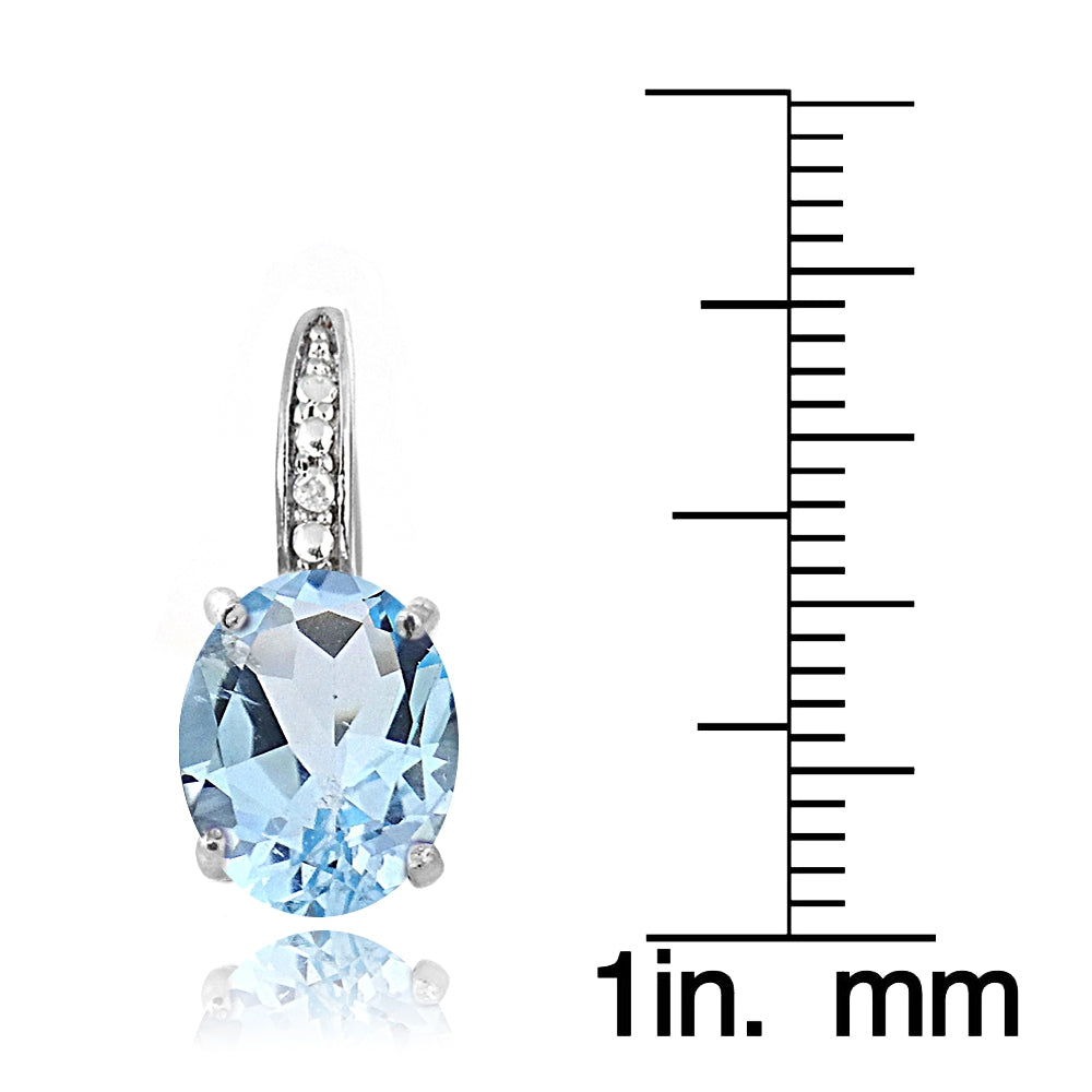 Sterling Silver 6.4 CT. Blue Topaz & Diamond Oval Leverback Earrings-3