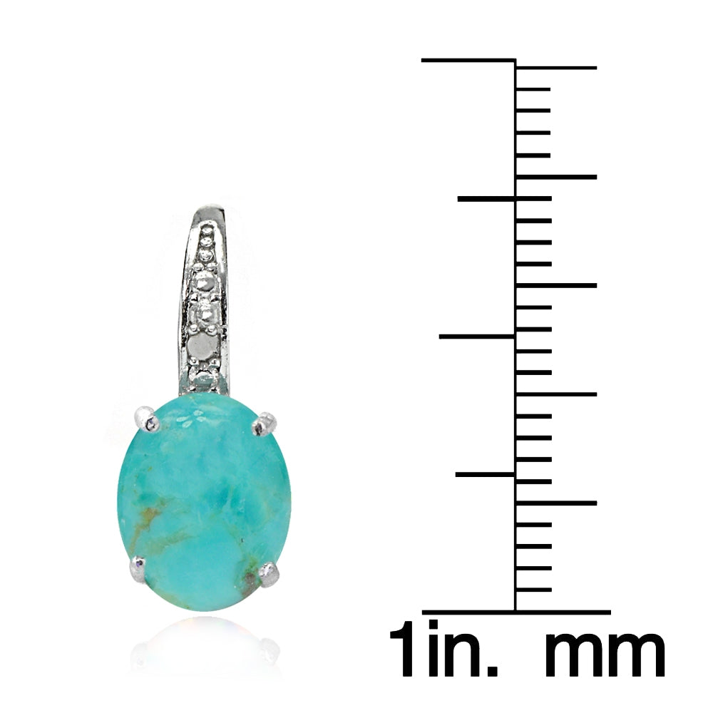 Sterling Silver Created Turquoise Opal & Diamond Accent Oval Leverback Earrings-3