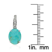 Sterling Silver Created Turquoise Opal & Diamond Accent Oval Leverback Earrings