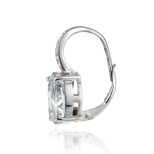 Sterling Silver 6.5ct White Topaz & Diamond Oval Leverback Earrings-2