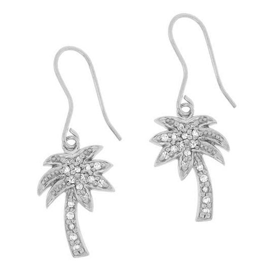 Sterling Silver Designer-Inspired CZ Palm Tree Earrings