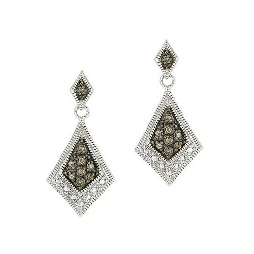 Sterling Silver 1/5 ct. tdw Champagne Diamond Geometric Earrings