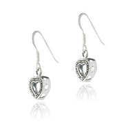 Sterling Silver Marcasite Open Heart Dangle Earrings