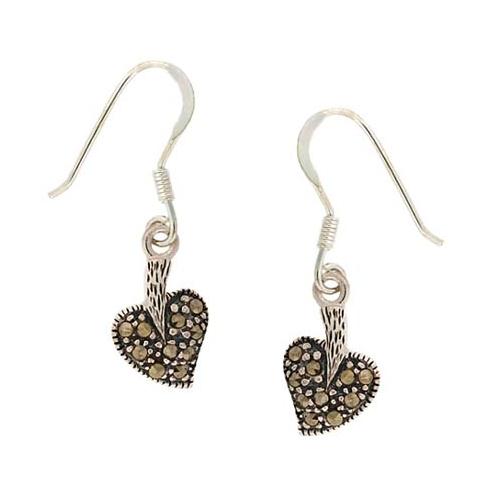 Sterling Silver Marcasite Heart Shaped Dangle Earrings