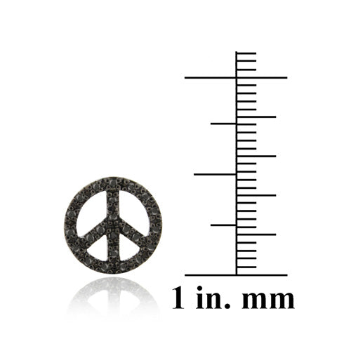 Sterling Silver Black Diamond Accent Circle Peace Sign Earrings-4