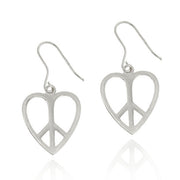 Sterling Silver Heart Peace Sign Earrings