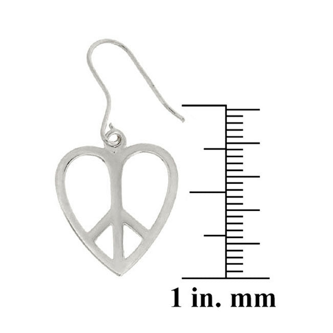 Sterling Silver Heart Peace Sign Earrings-2
