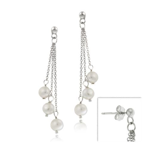 Sterling Silver White Freshwater Pearl Dangle Earrings