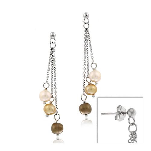 Sterling Silver Freshwater Multi Color Pearl Dangling Earrings