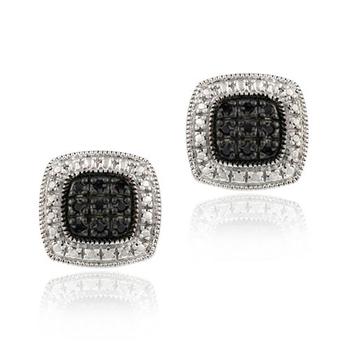 Sterling Silver 1/5 ct Black Diamond Square Earrings