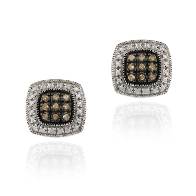 Sterling Silver 1/5 ct. tdw Champagne Diamond Square Earrings