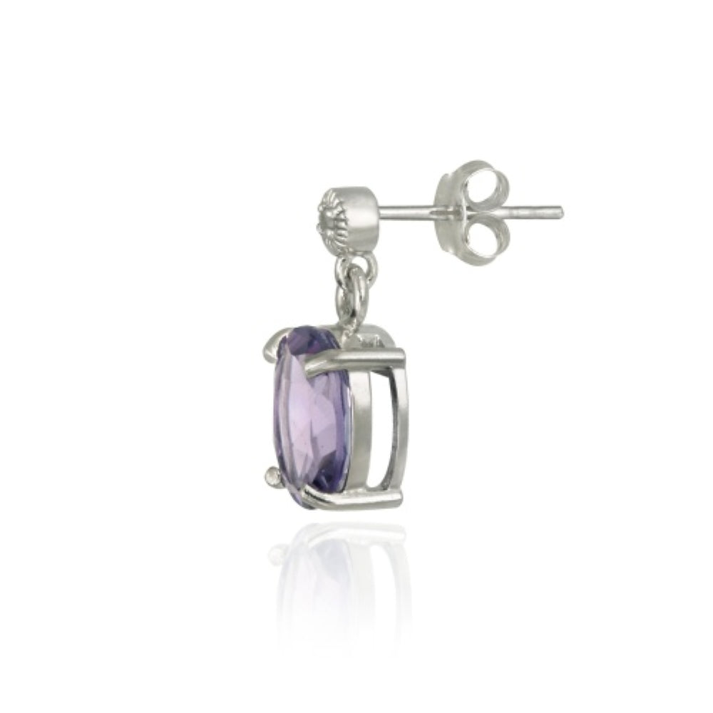 Sterling Silver 4.70 TCW Oval Amethyst and Diamond Earrings-2
